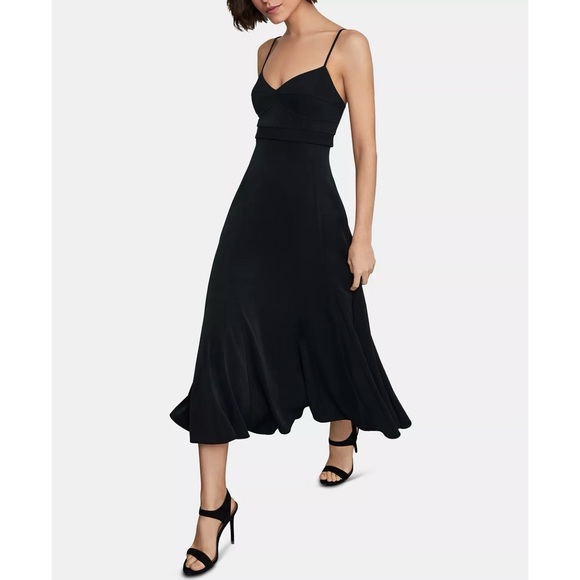 BCBGMaxAzria Women’s Strappy Satin Flared Midi Dress Black 8 - Picture 2 of 9